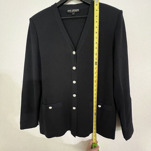 St. John Black Basics Crystal Buttons Knit Cardigan Size 12 Black - Picture 6 of 8